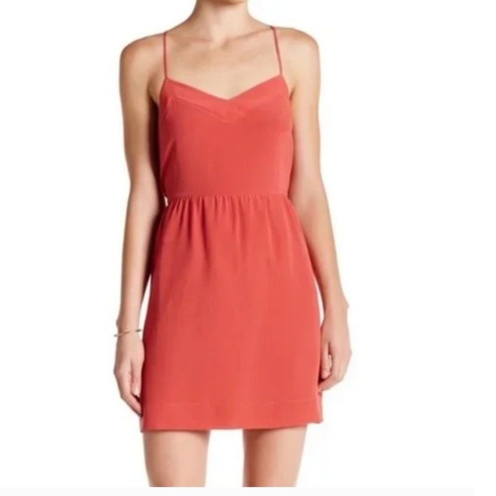 Madewell 100% Silk Coral Red Spaghetti Strap‎ Mini Dress Size 4